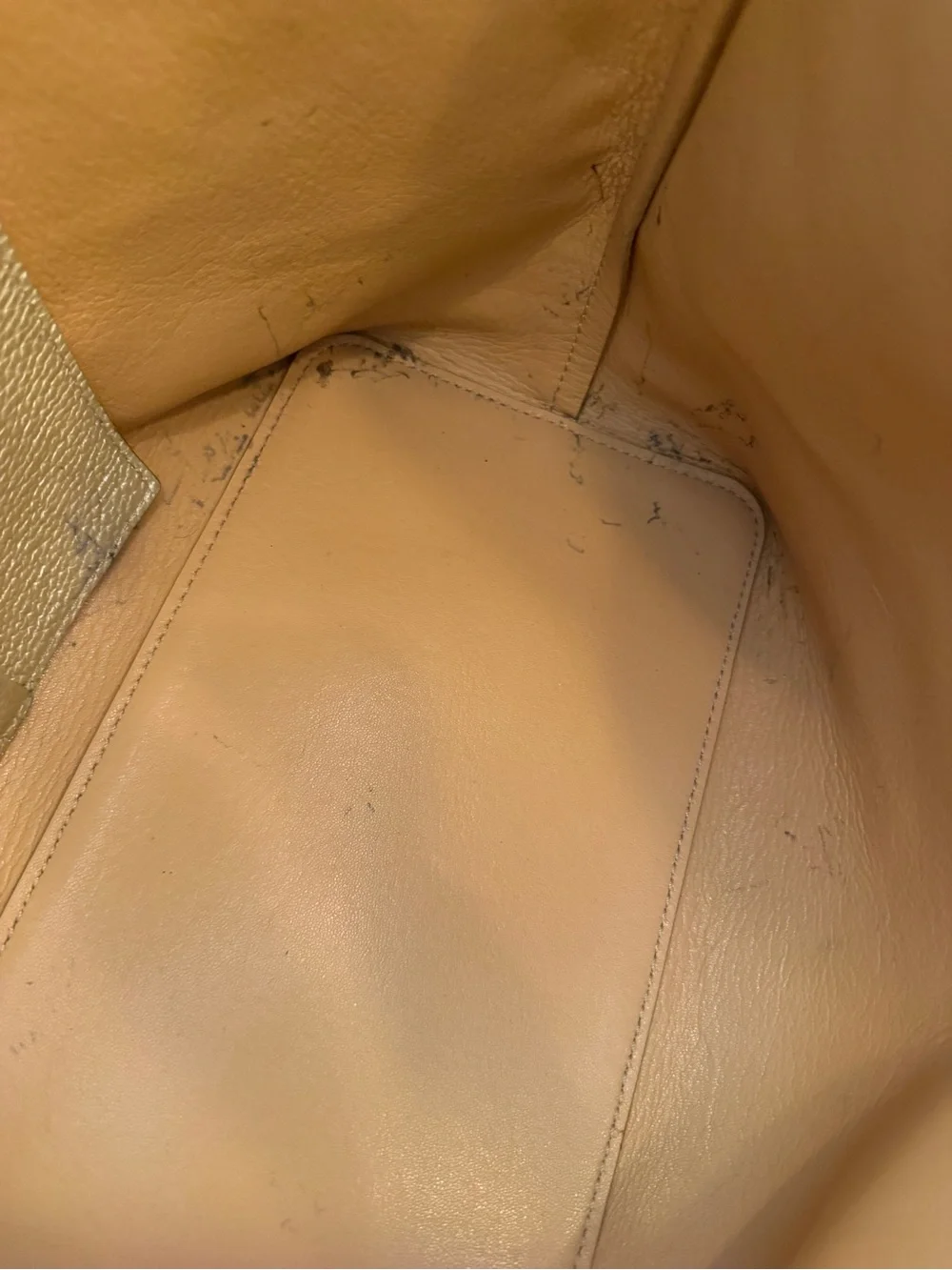 Tory Burch Metallic Champagne Gold Pebbled Leather Large Tote